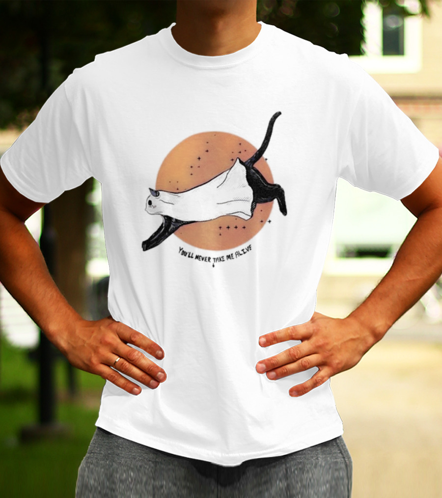 You'Ll Never Take Me Alive Black Cat Halloween Moon Escape T-Shirt