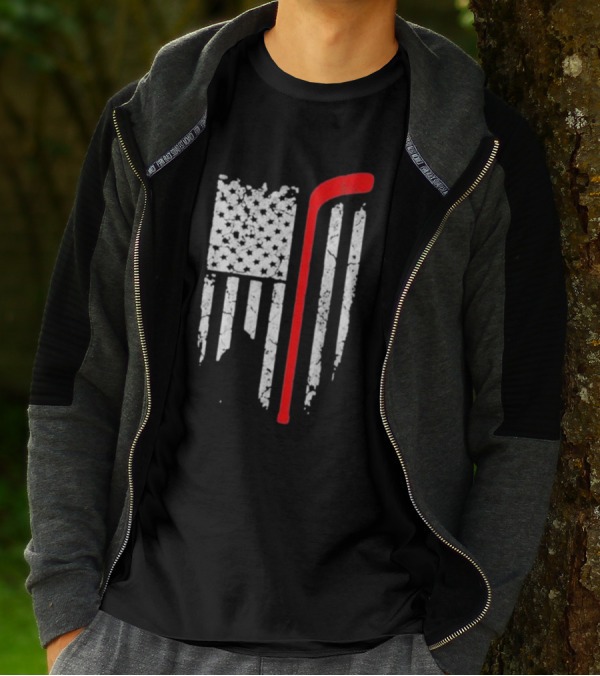 Hockey Stick American Flag Stars Stripes T-Shirt