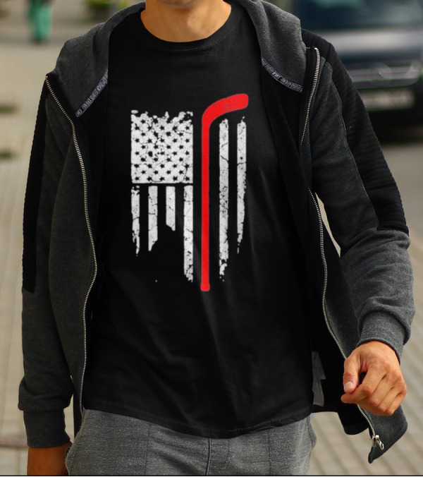 Hockey Stick American Flag Stars Stripes T-Shirt