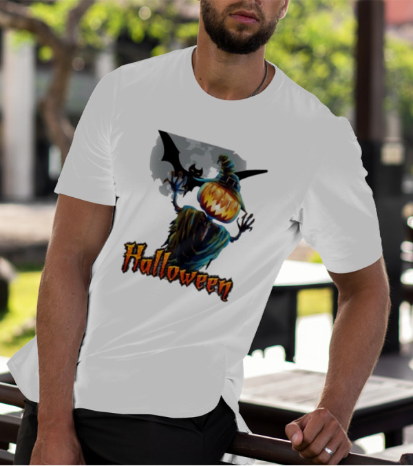 Halloween Horror Witch Straw Man Pumpkins Bat Scary Night T-Shirt