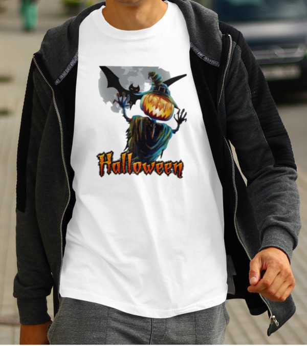 Halloween Horror Witch Straw Man Pumpkins Bat Scary Night T-Shirt