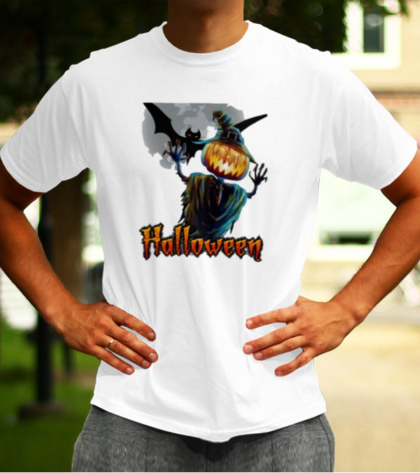 Halloween Horror Witch Straw Man Pumpkins Bat Scary Night T-Shirt