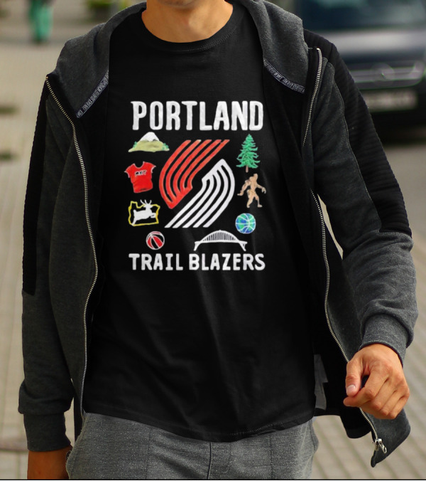 Portland Trail Blazers NBA X Market Claymation Mountains Trees Basketball Sasquatch Bridge T-Shirt