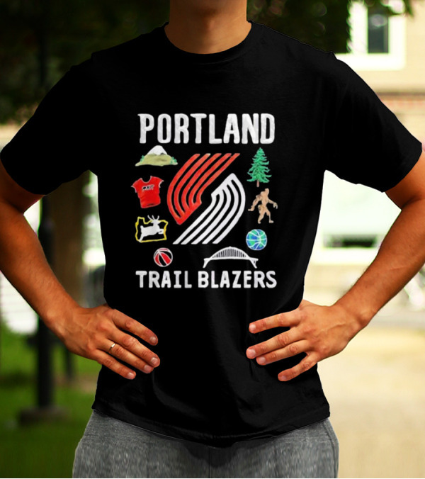 Portland Trail Blazers NBA X Market Claymation Mountains Trees Basketball Sasquatch Bridge T-Shirt