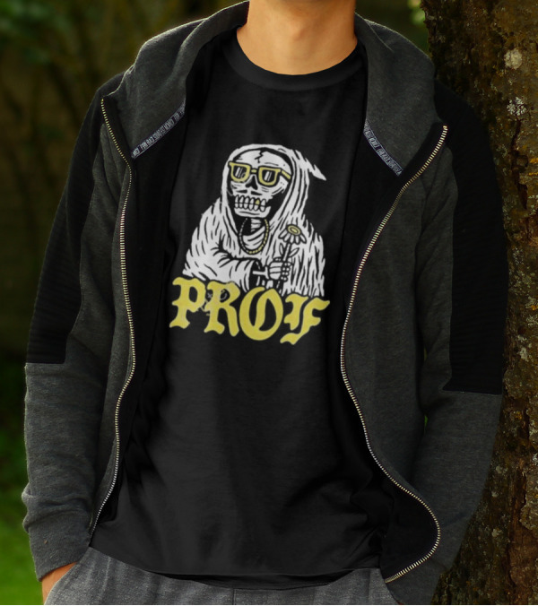 Prof Tombstones Skeleton With Yellow Glasses And Flower T-Shirt