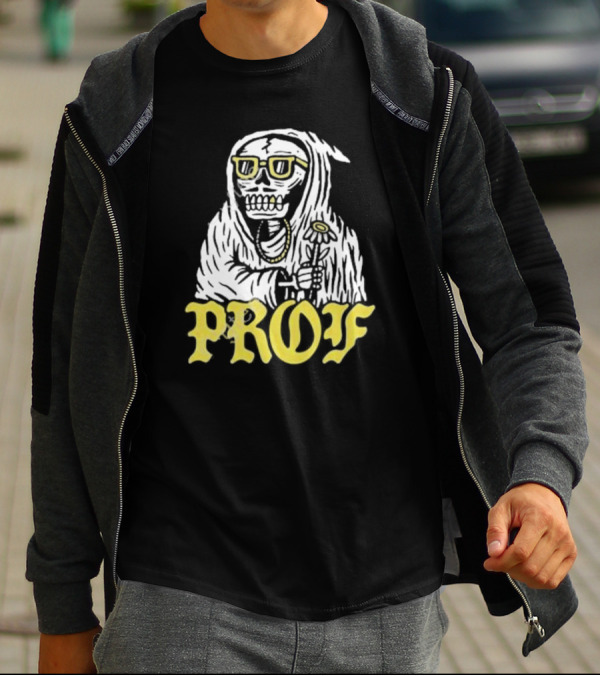 Prof Tombstones Skeleton With Yellow Glasses And Flower T-Shirt