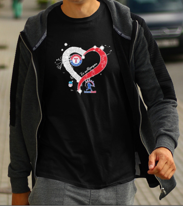 Texas Rangers Baseball Heart Logo Design With Team T-Shirt