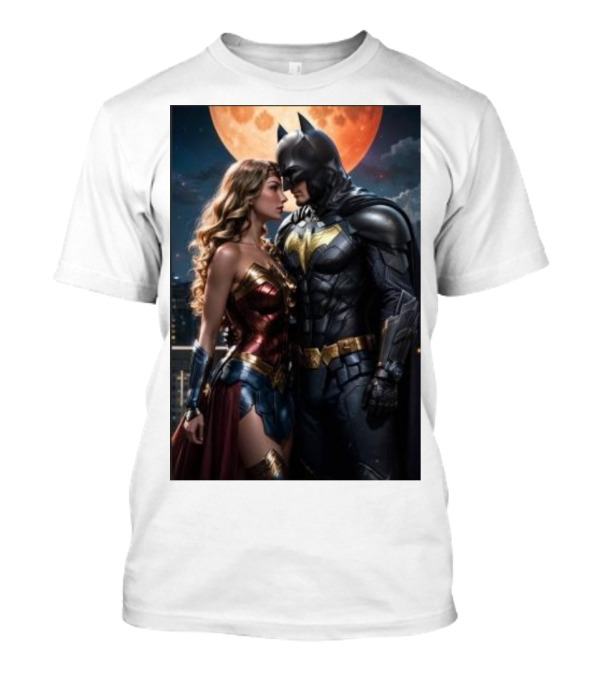 Batman And Wonder Woman Under Moonlight Romance Scene T-Shirt