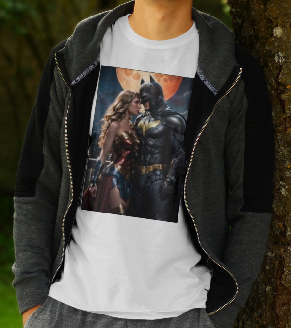 Batman And Wonder Woman Under Moonlight Romance Scene T-Shirt