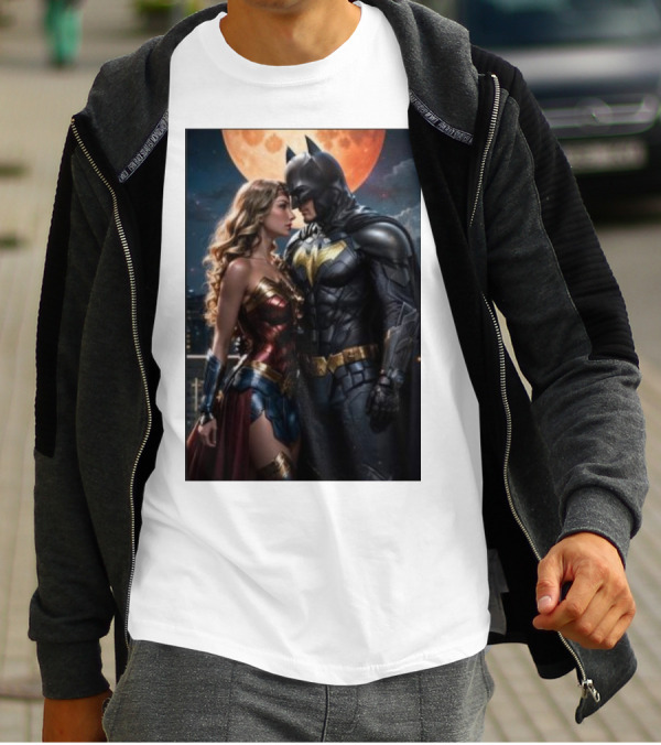 Batman And Wonder Woman Under Moonlight Romance Scene T-Shirt