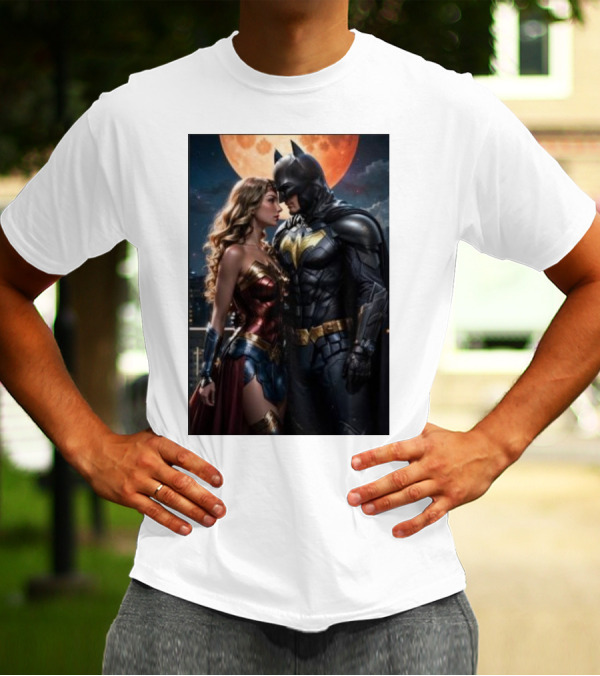 Batman And Wonder Woman Under Moonlight Romance Scene T-Shirt