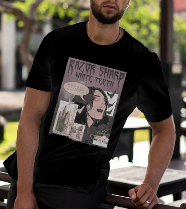 Razor Sharp White Teeth Keep Your Soul Like A Secret In Your Throat Vampires Comic Panel With Gothic T-Shirt