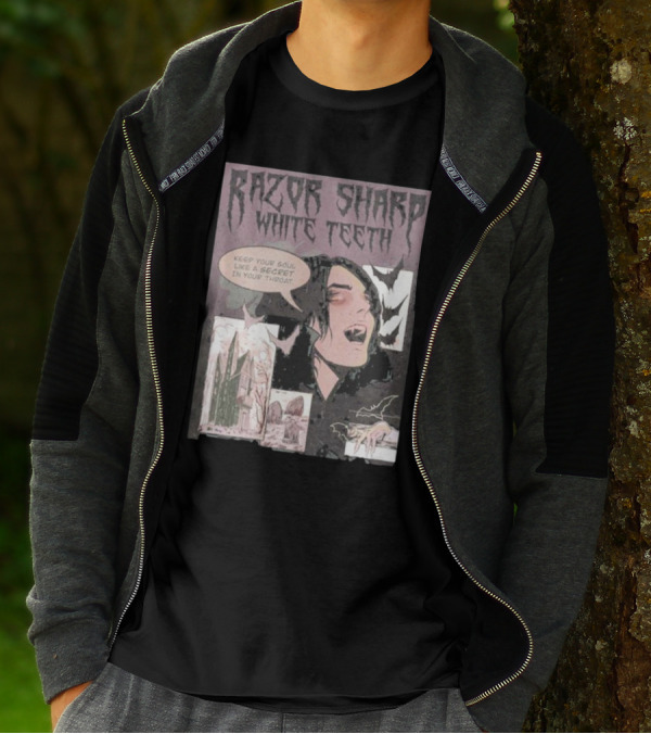 Razor Sharp White Teeth Keep Your Soul Like A Secret In Your Throat Vampires Comic Panel With Gothic T-Shirt