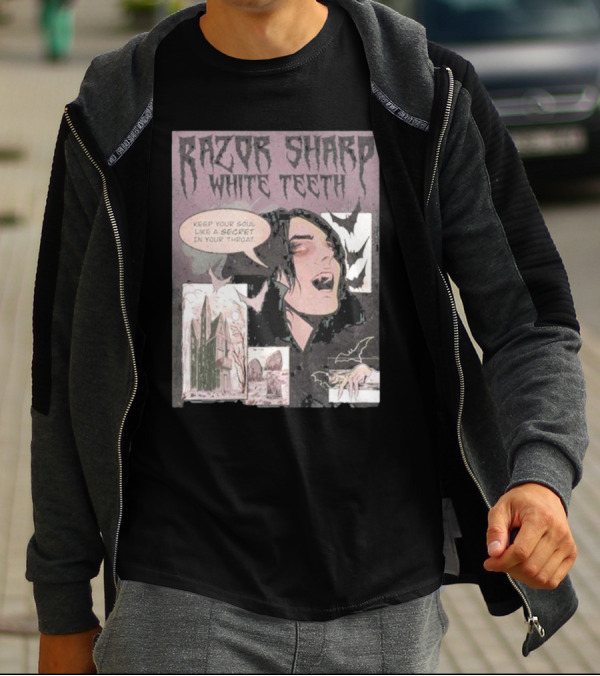 Razor Sharp White Teeth Keep Your Soul Like A Secret In Your Throat Vampires Comic Panel With Gothic T-Shirt