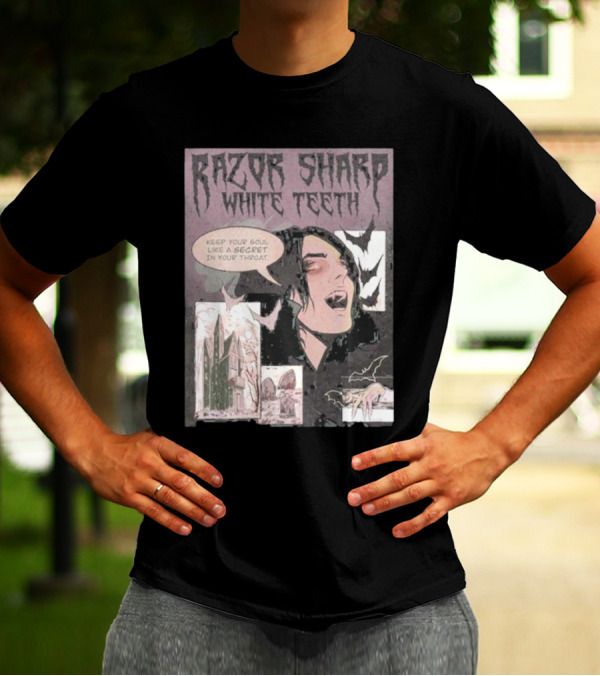 Razor Sharp White Teeth Keep Your Soul Like A Secret In Your Throat Vampires Comic Panel With Gothic T-Shirt