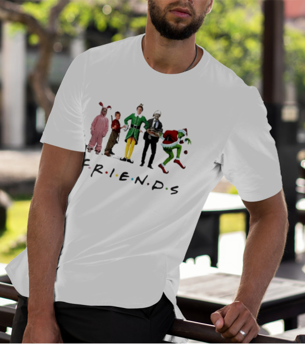 Friends Christmas Elf Grinch Bunny Ross Matthew Perry Funny Christmas Party T-Shirt