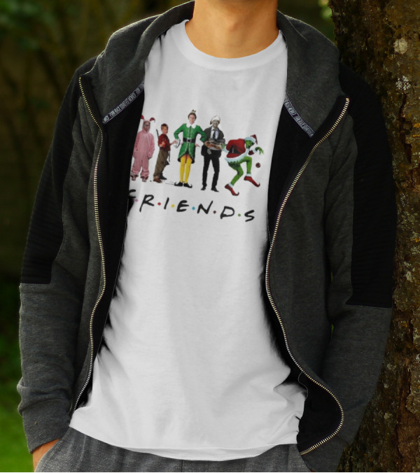 Friends Christmas Elf Grinch Bunny Ross Matthew Perry Funny Christmas Party T-Shirt