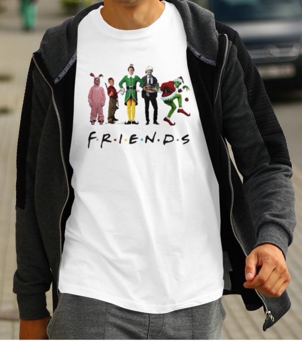 Friends Christmas Elf Grinch Bunny Ross Matthew Perry Funny Christmas Party T-Shirt