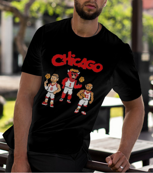 Chicago Bulls NBA Mascot And Player Pixel Art Chicago T-Shirt
