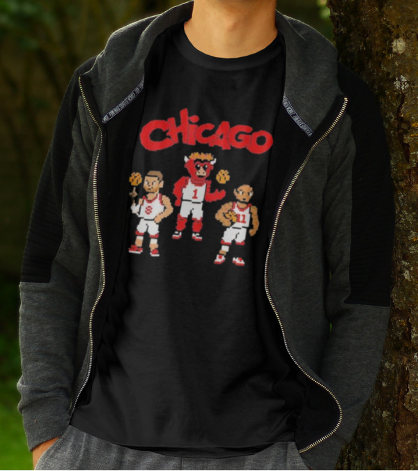 Chicago Bulls NBA Mascot And Player Pixel Art Chicago T-Shirt