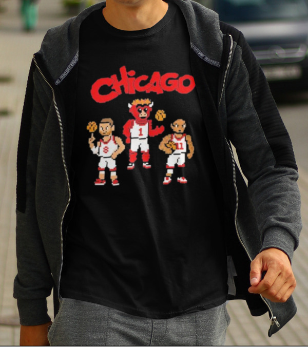 Chicago Bulls NBA Mascot And Player Pixel Art Chicago T-Shirt