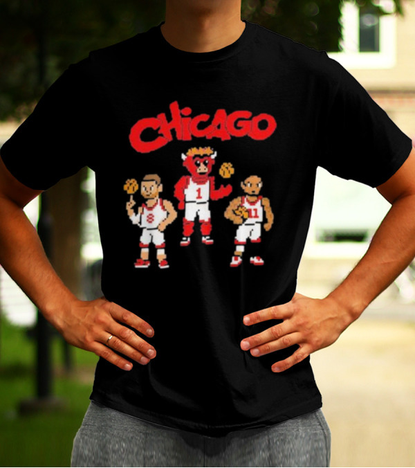 Chicago Bulls NBA Mascot And Player Pixel Art Chicago T-Shirt