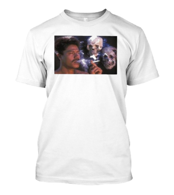 Cigarette Smoking With Spooky Skull Images And Man T-Shirt