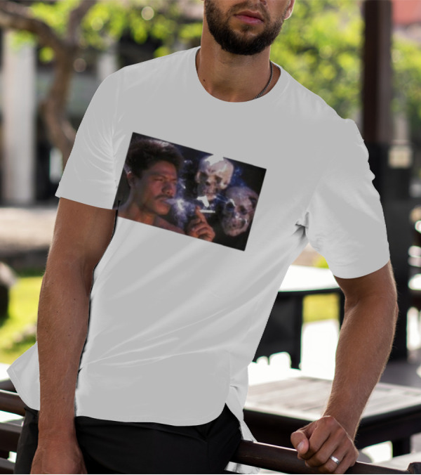 Cigarette Smoking With Spooky Skull Images And Man T-Shirt