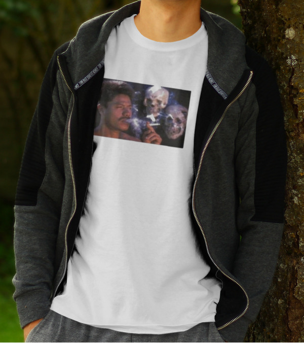 Cigarette Smoking With Spooky Skull Images And Man T-Shirt