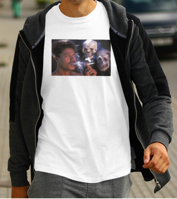 Cigarette Smoking With Spooky Skull Images And Man T-Shirt