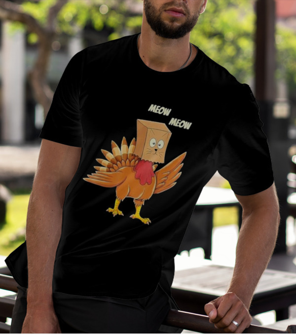 Thanksgiving Turkey Cat Meow Box Head T-Shirt