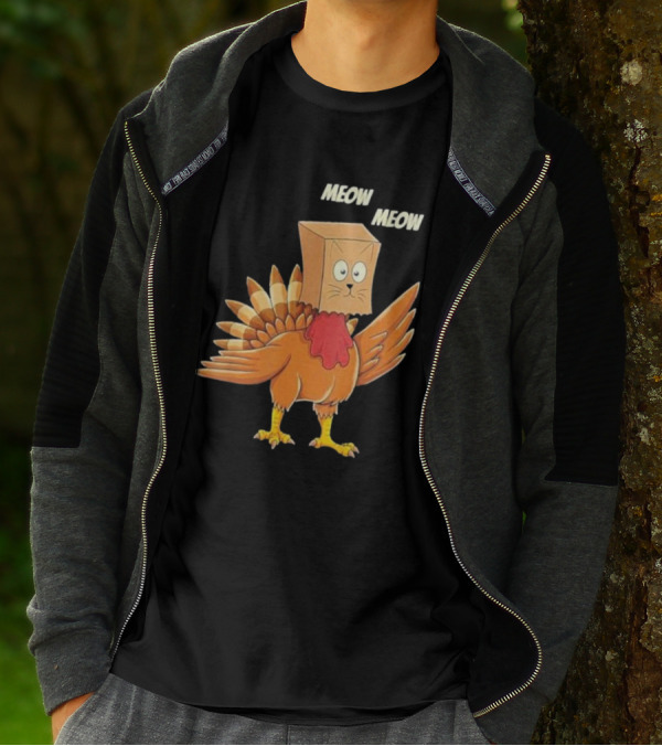 Thanksgiving Turkey Cat Meow Box Head T-Shirt