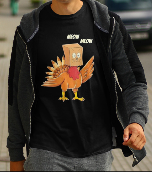 Thanksgiving Turkey Cat Meow Box Head T-Shirt