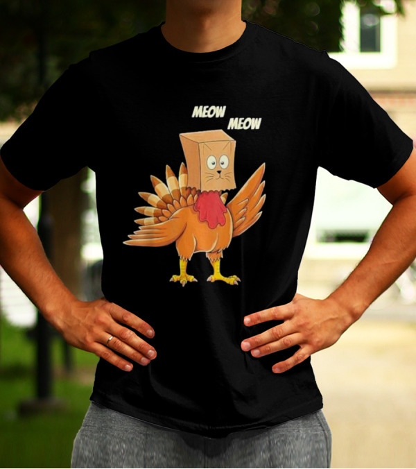 Thanksgiving Turkey Cat Meow Box Head T-Shirt