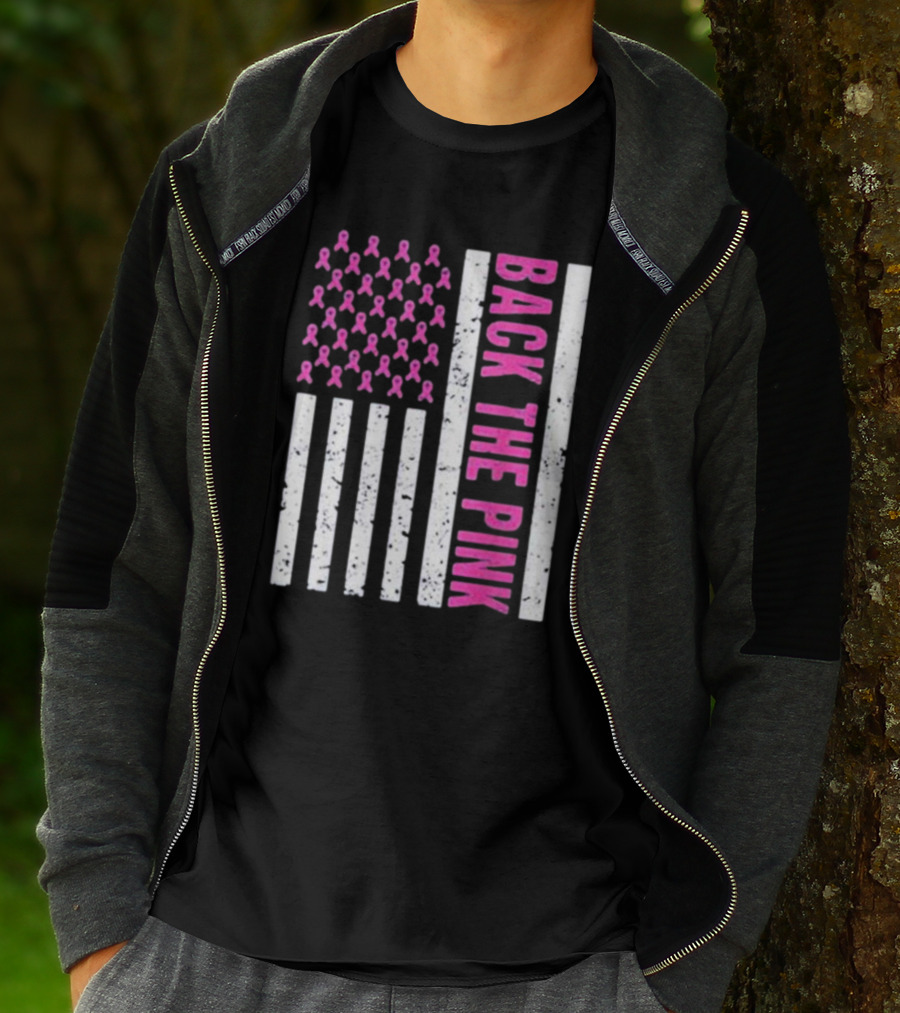 Back The Pink Breast Cancer Awareness American Flag Ribbons T-Shirt