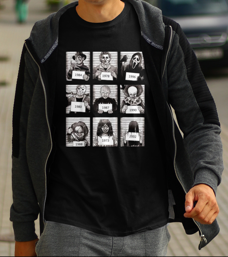 Halloween Horror Legends Killer Shots Freddy Jason Michael Pinhead Pennywise Chucky Samara Ghostface Creepy Fan T-Shirt