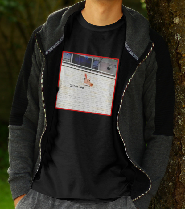 Guten Tag Pig Wall Mount With Brick Background T-Shirt