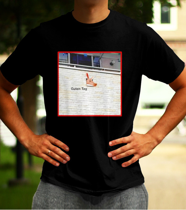 Guten Tag Pig Wall Mount With Brick Background T-Shirt