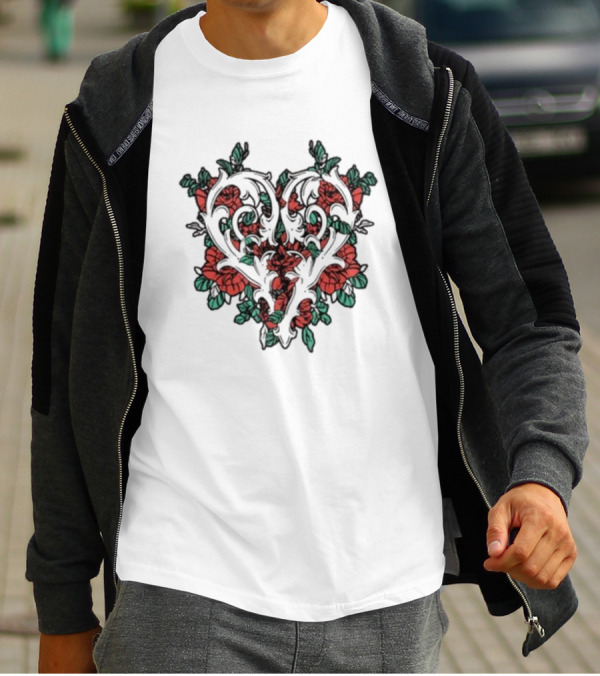 Ricky Olson Heart Floral Design Roses And Vines T-Shirt