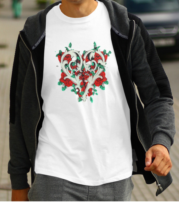 Ricky Olson Heart Floral Roses T-Shirt