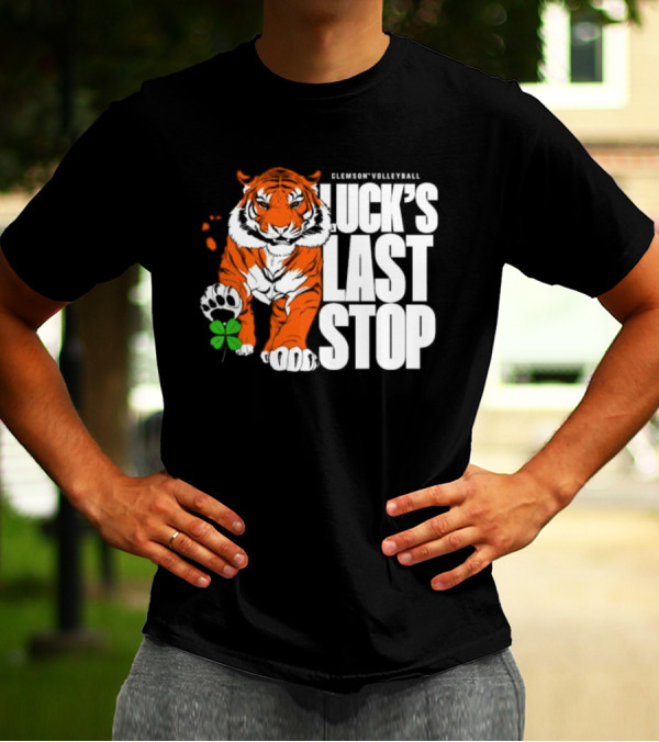 Clemson Volleyball Tiger Luck's Last Stop Tiger Paw With Clover T-Shirt