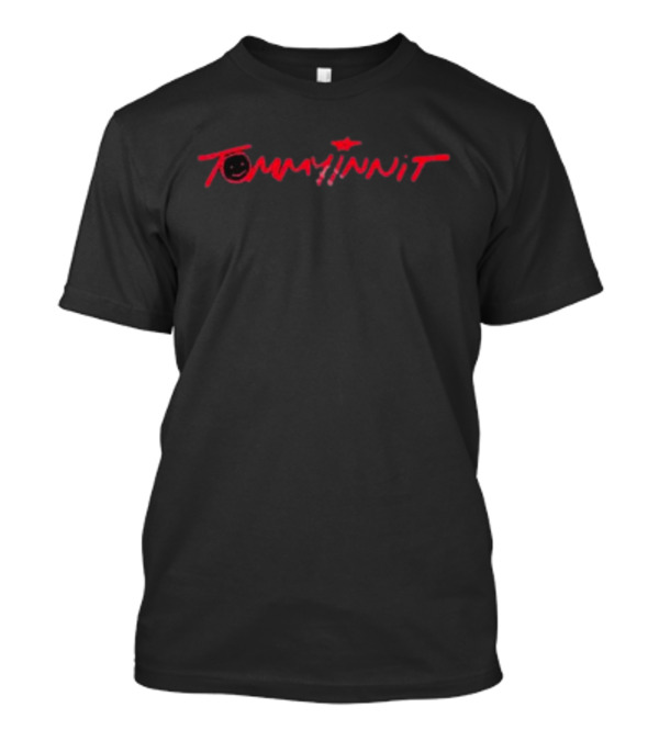 Tommyinnit Signature With Star And Smile Icon In Red T-Shirt