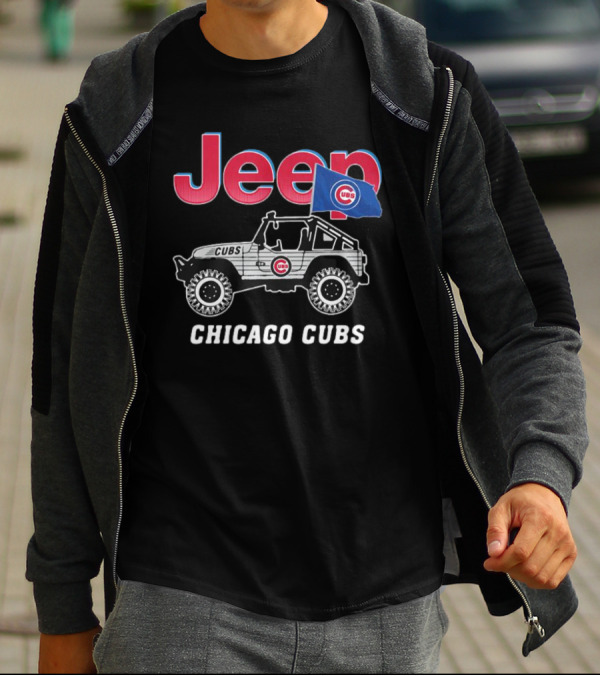 Jeep Chicago Cubs Logo With Jeep And Cubs Flag T-Shirt