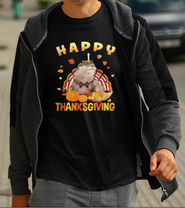 Happy Thanksgiving Otter Turkey Pilgrim T-Shirt