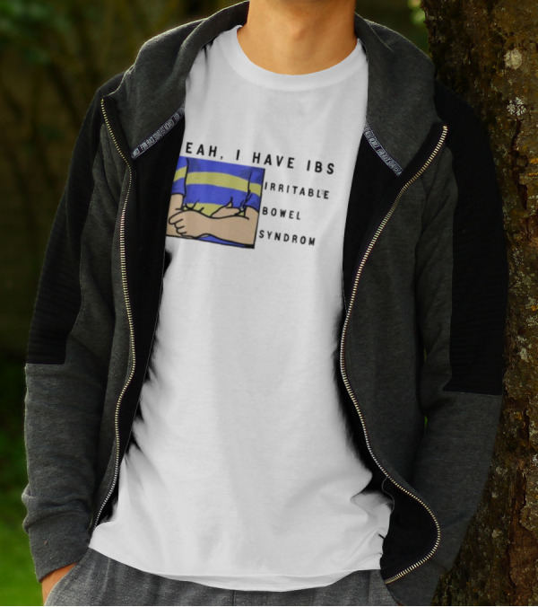 Yeah I Have IBS Irritable Bowel Syndrome Blue And Yellow Striped Shirt Holding Stomach T-Shirt