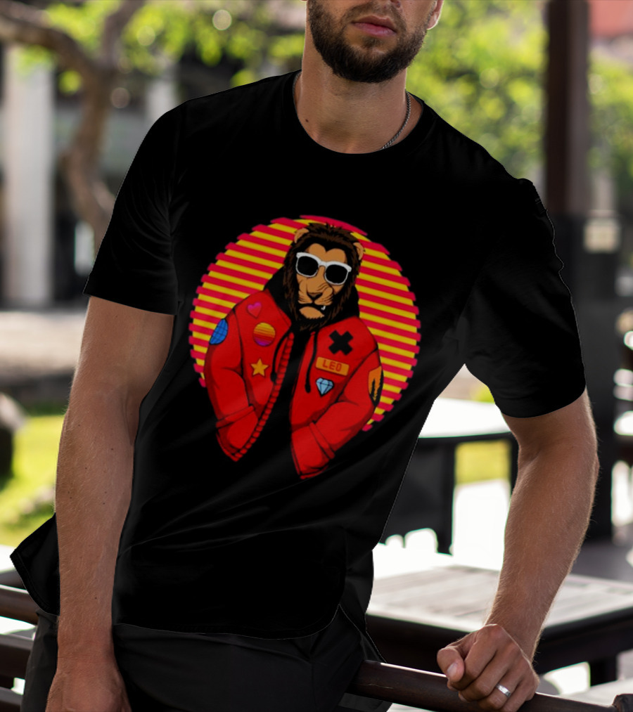 Captainsauce Merch Cool Lion Leo Jacket Retro Stripes T-Shirt