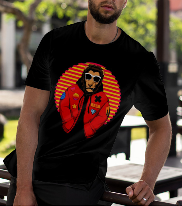 Captainsauce Merch Cool Lion Leo Jacket Retro Stripes T-Shirt
