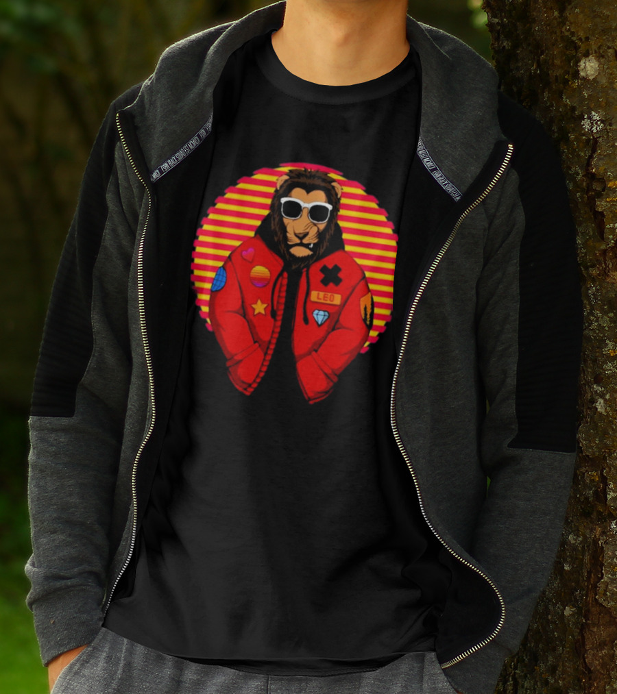 Captainsauce Merch Cool Lion Leo Jacket Retro Stripes T-Shirt
