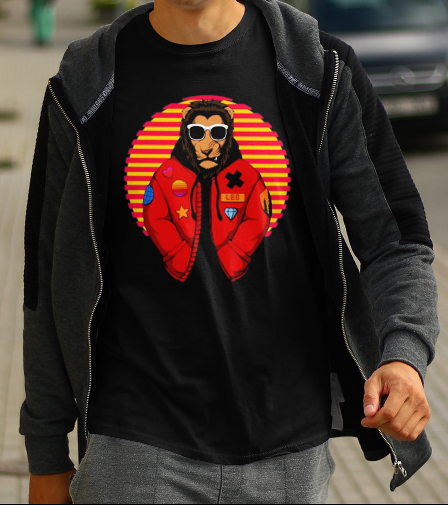 Captainsauce Merch Cool Lion Leo Jacket Retro Stripes T-Shirt