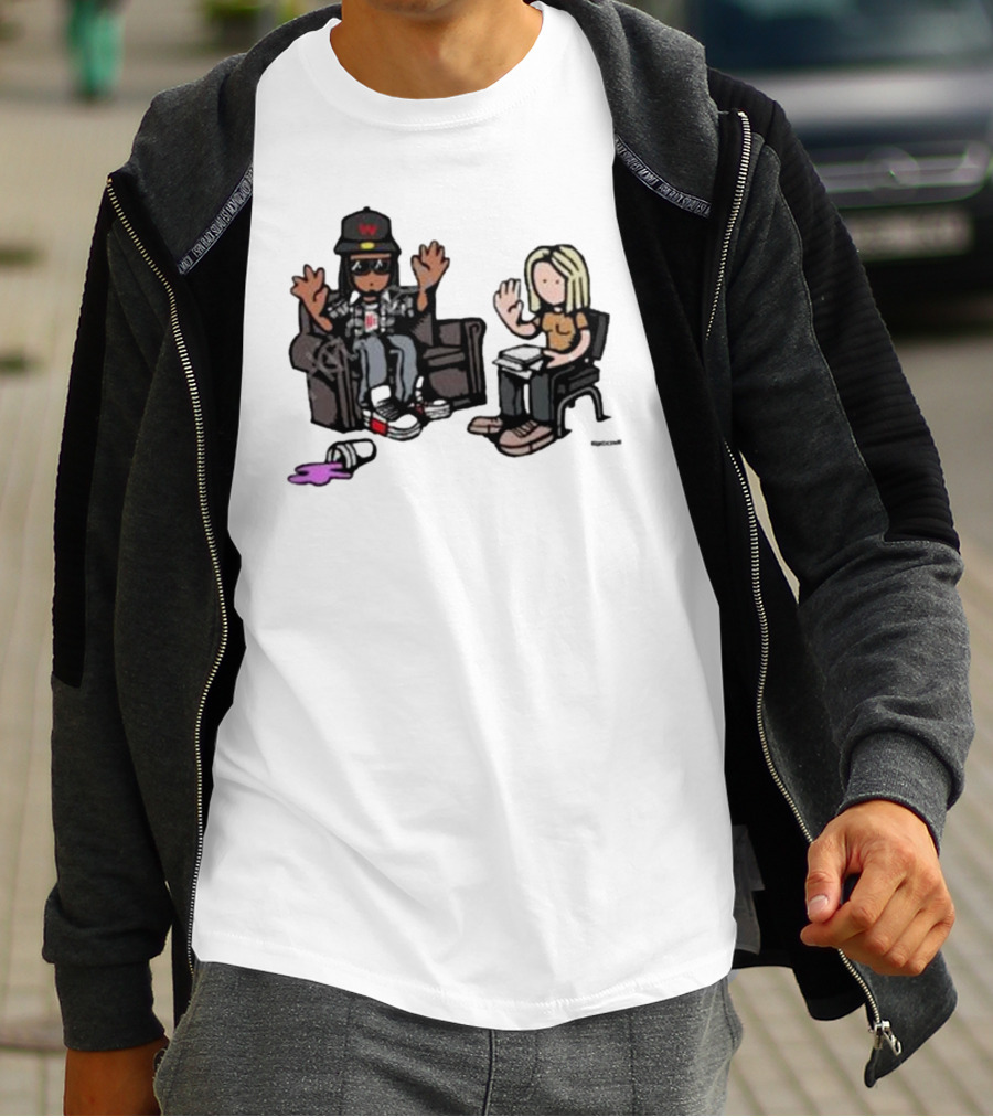 Cartoon Lil Wayne Interview Scene With Spilled Cup T-Shirt